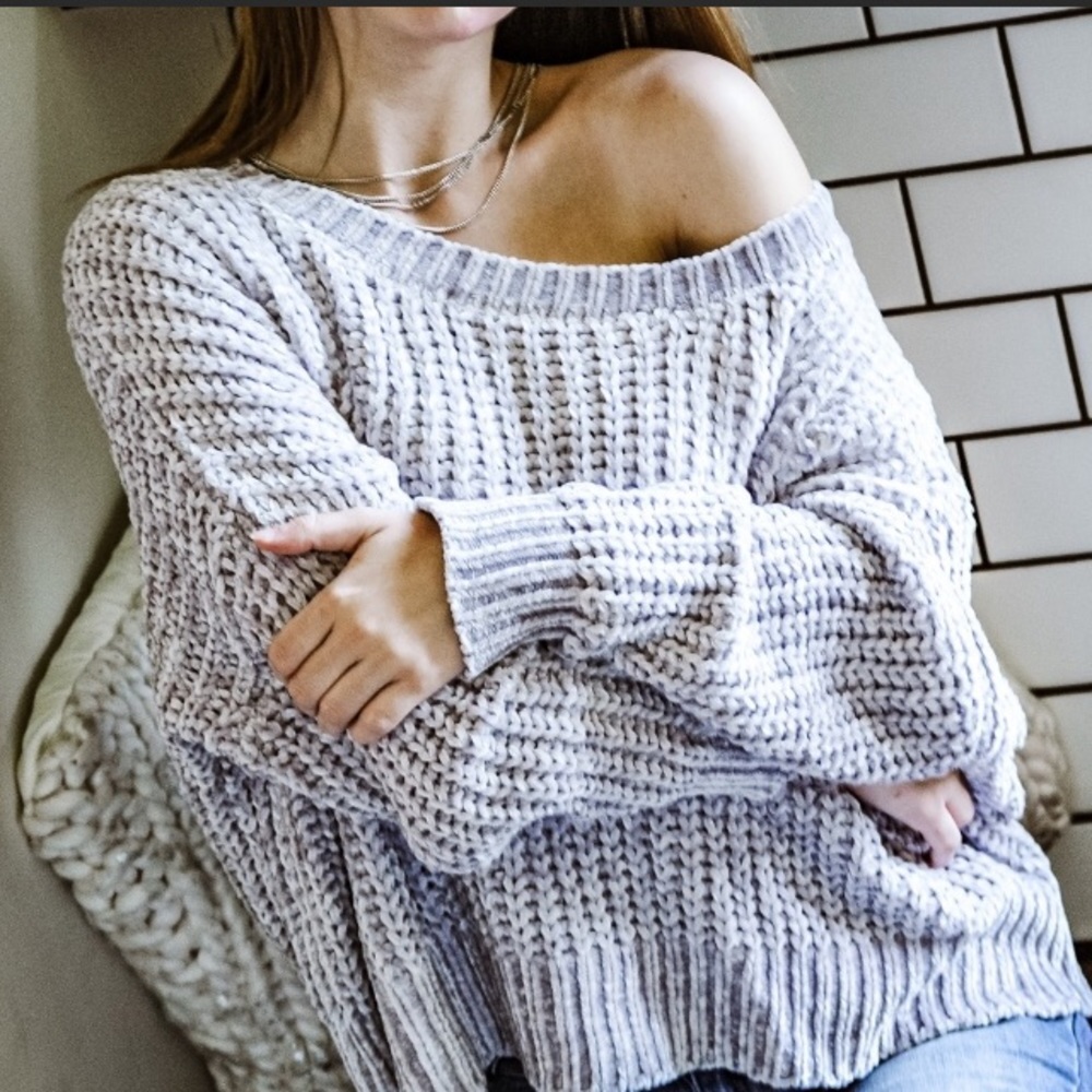 Small Cozy Over The Shoulder Chenille Sweater